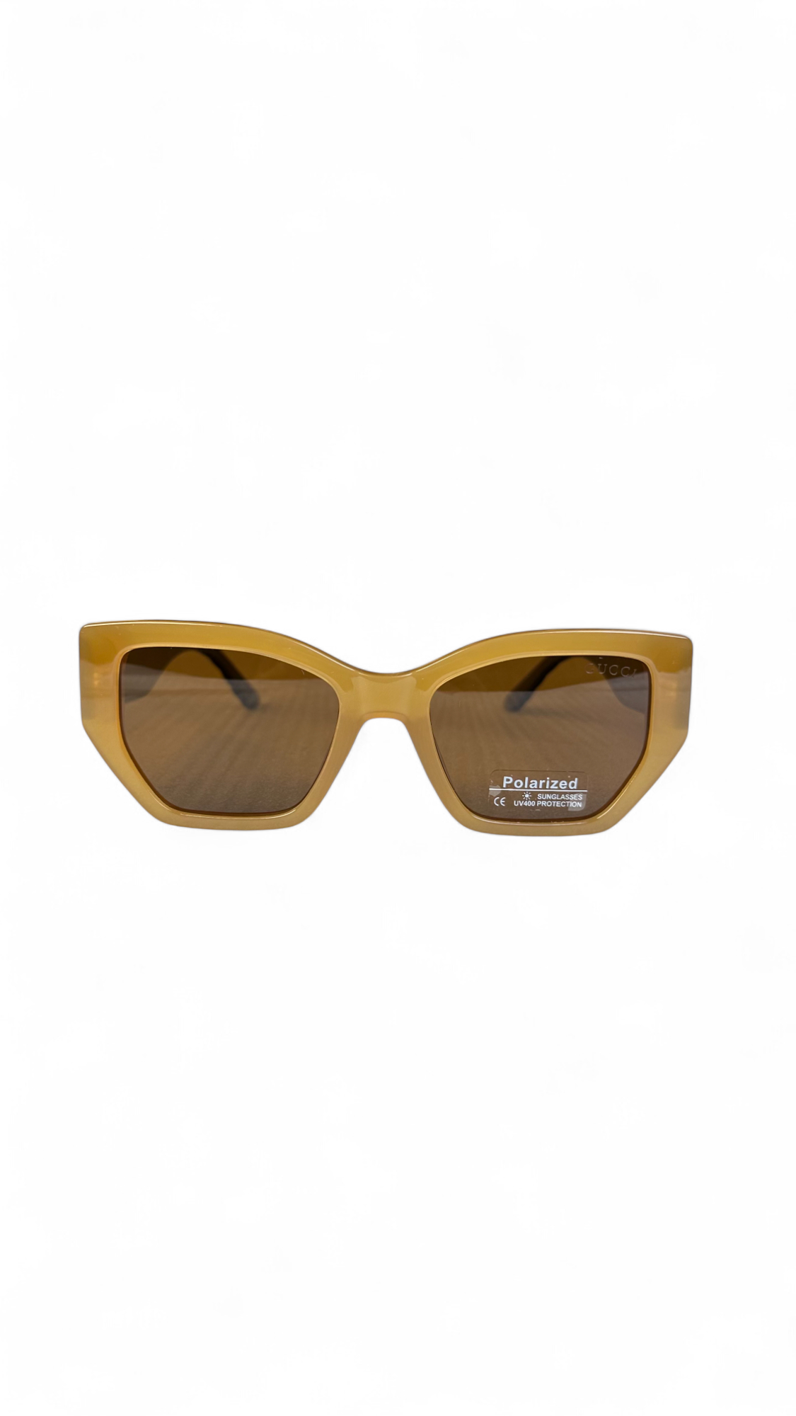 Gucci Oversized Square Sunglasses – Brown Frame with Black Quilted Temples, Polarized Lenses