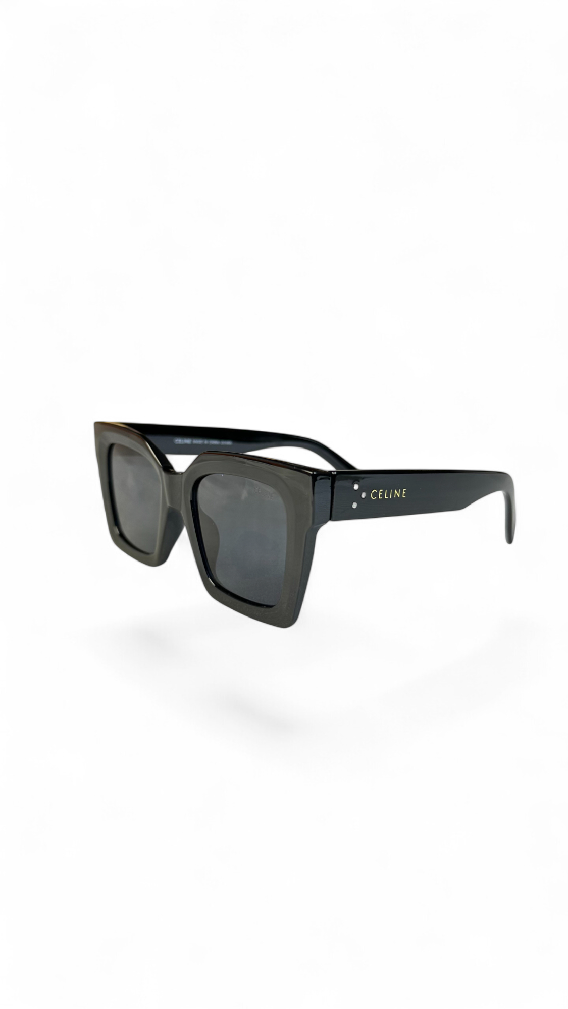Celine Bold Cat-Eye Sunglasses – Glossy Black with Grey Lenses