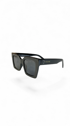 Celine Bold Cat-Eye Sunglasses – Glossy Black with Grey Lenses