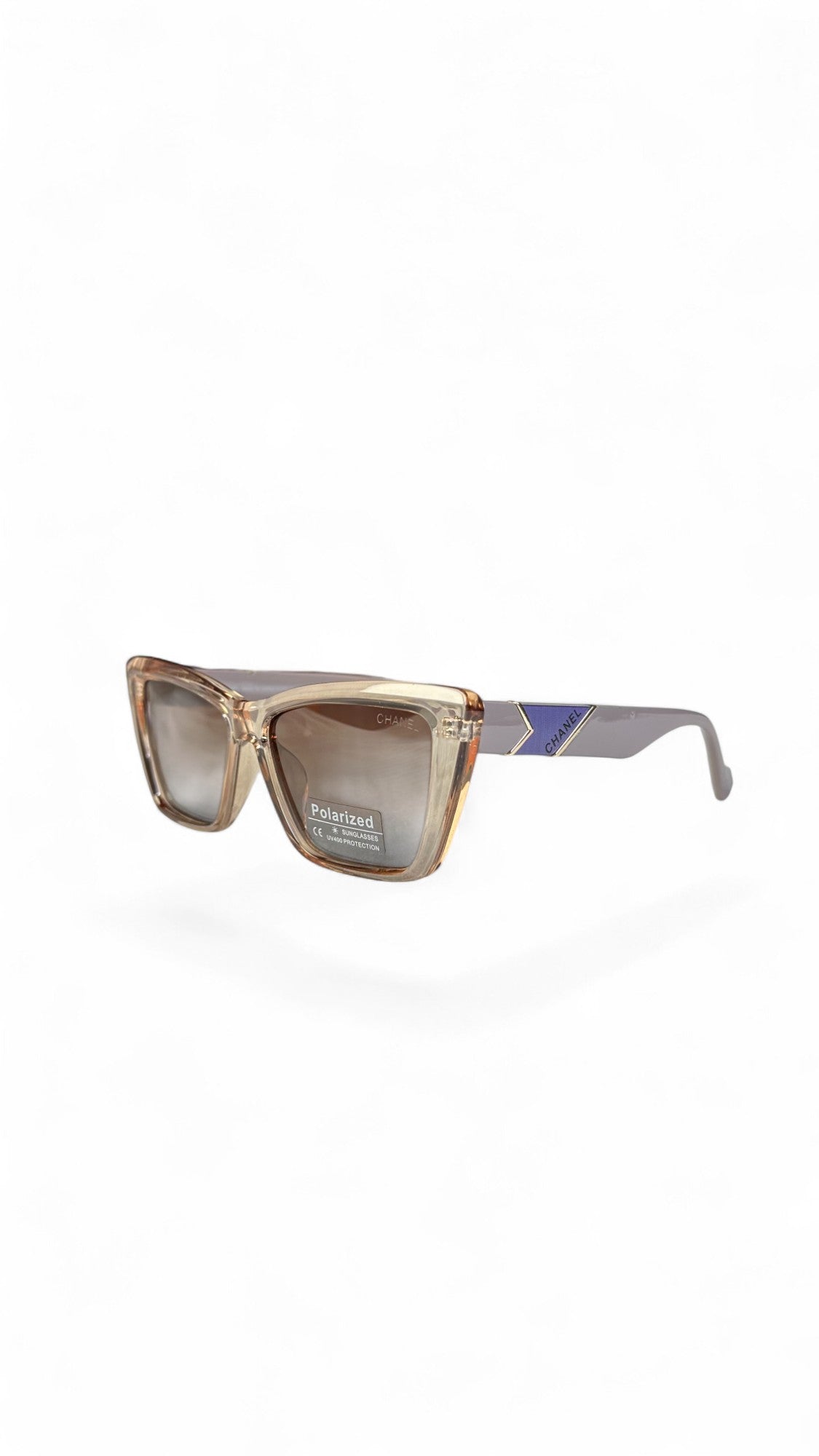 Chanel Square Oversized Sunglasses – Beige & Blue Accent – Polarized UV400