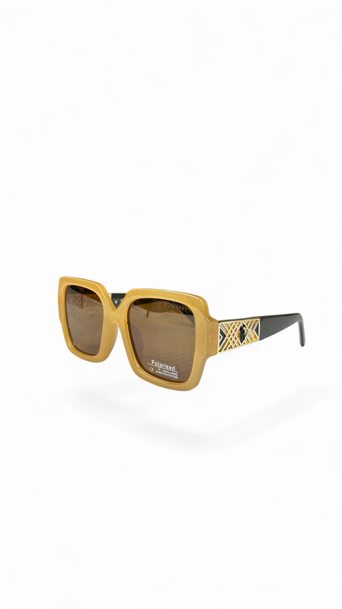 Burberry Bold Yellow & Black Square Sunglasses – Gold Detail, Polarized Lenses