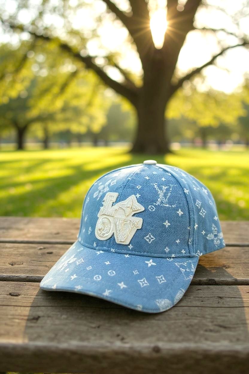 Denim Dream: Louis Vuitton-Inspired Monogram Baseball Cap