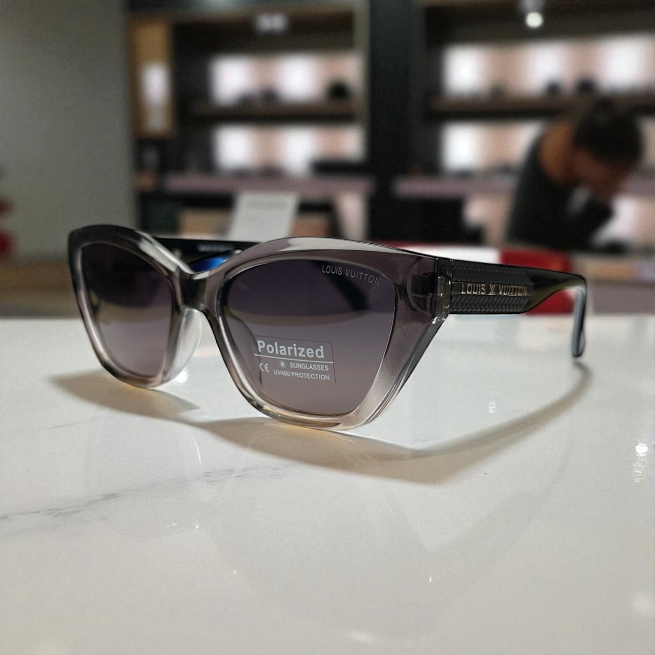 Sleek Two-Tone Cat Eye Polarized L•V Sunglasses with Gradient Lens