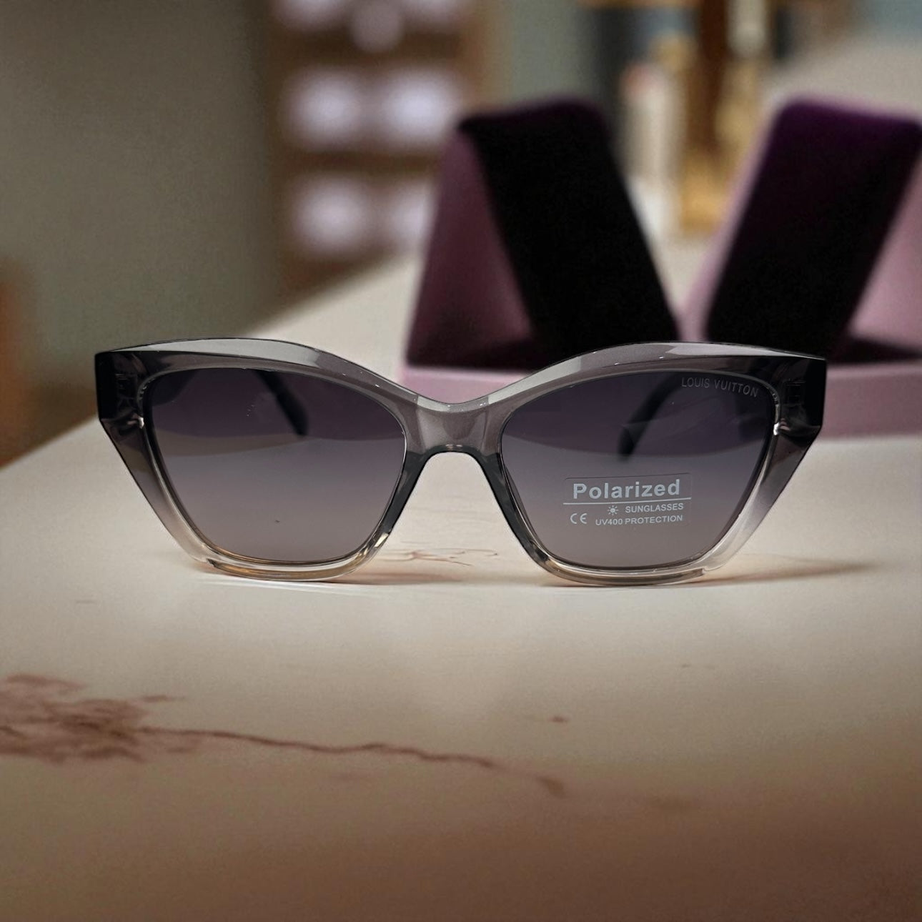 Sleek Two-Tone Cat Eye Polarized L•V Sunglasses with Gradient Lens