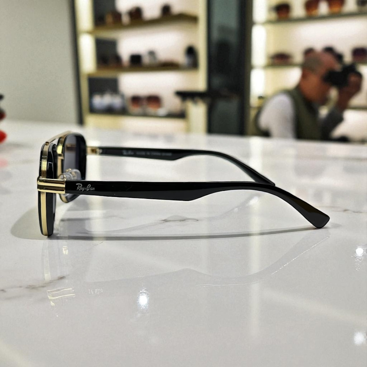 Ray-Ban Geometric Double-Bridge Sunglasses - Black and Gold Metal Frame