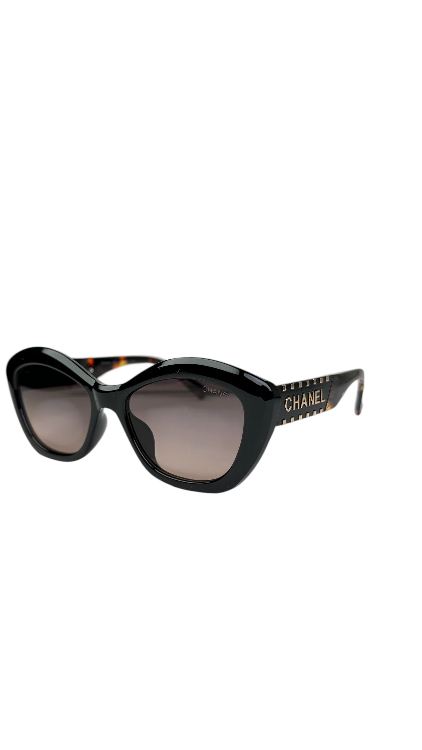 Ch.anel Cat-Eye Acetate Sunglasses with Gold Logo
