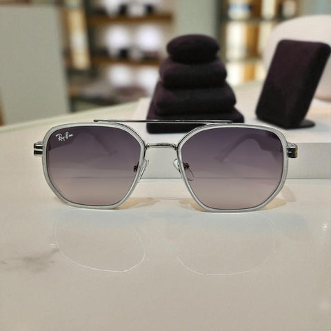 Ray-Ban Geometric Double-Bridge Sunglasses - Silver Frame with Gradient Lenses