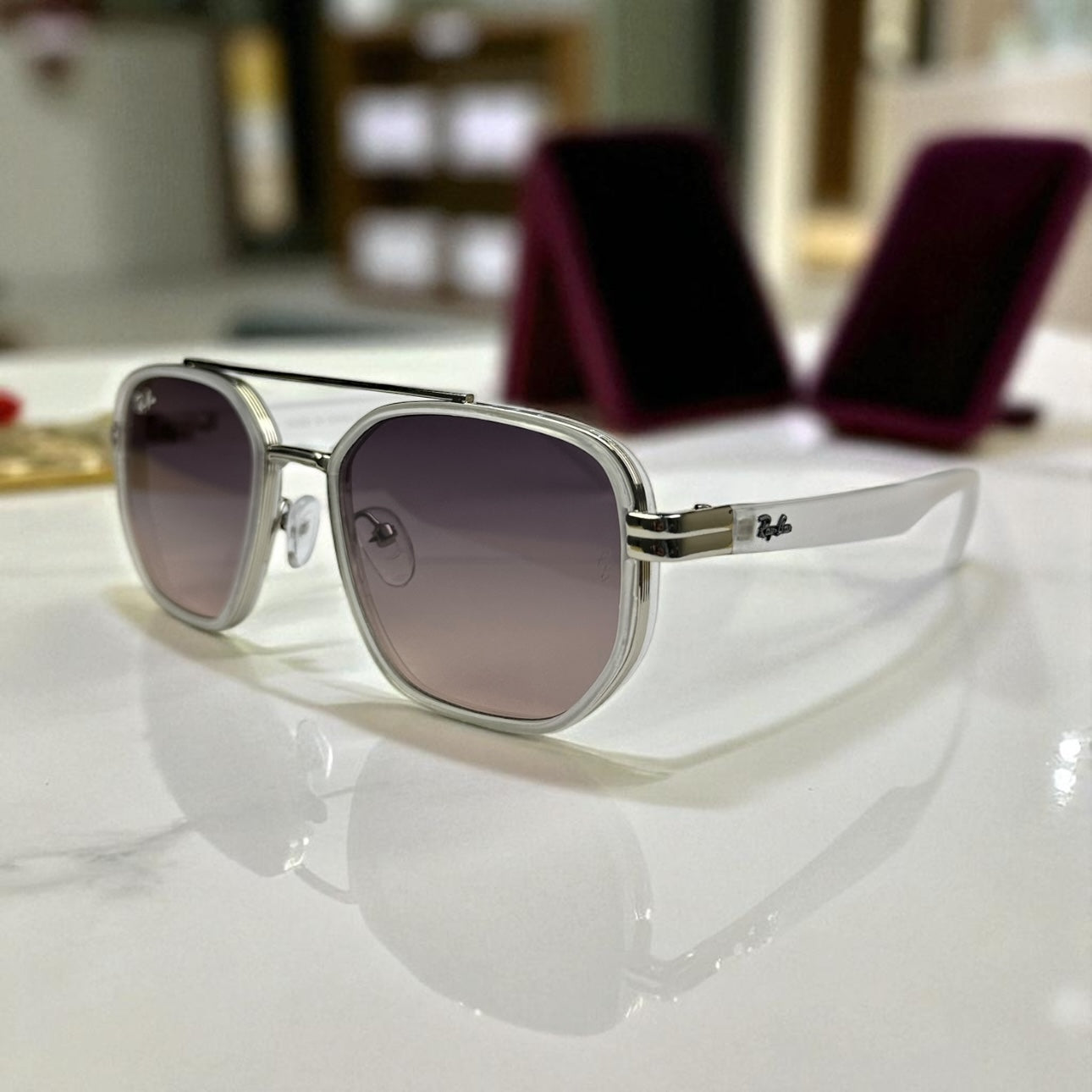 Ray-Ban Geometric Double-Bridge Sunglasses - Silver Frame with Gradient Lenses