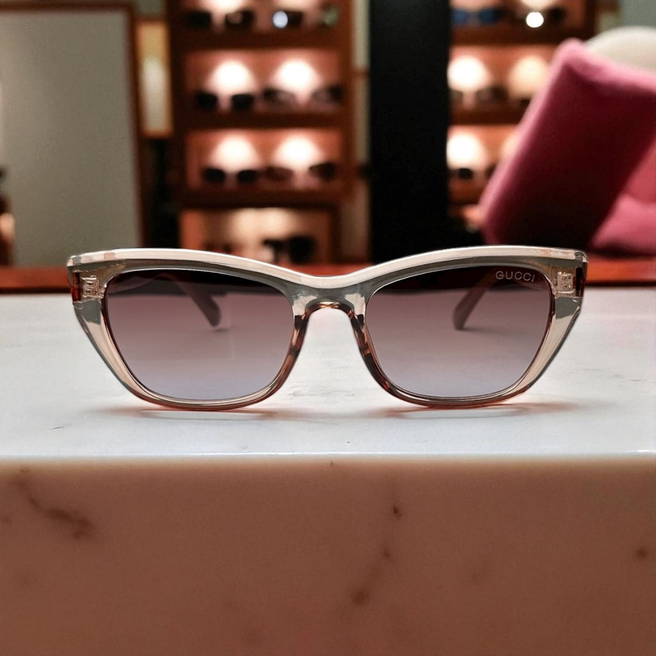 Gucci Translucent Nude Cat-Eye Sunglasses with Gradient Lenses
