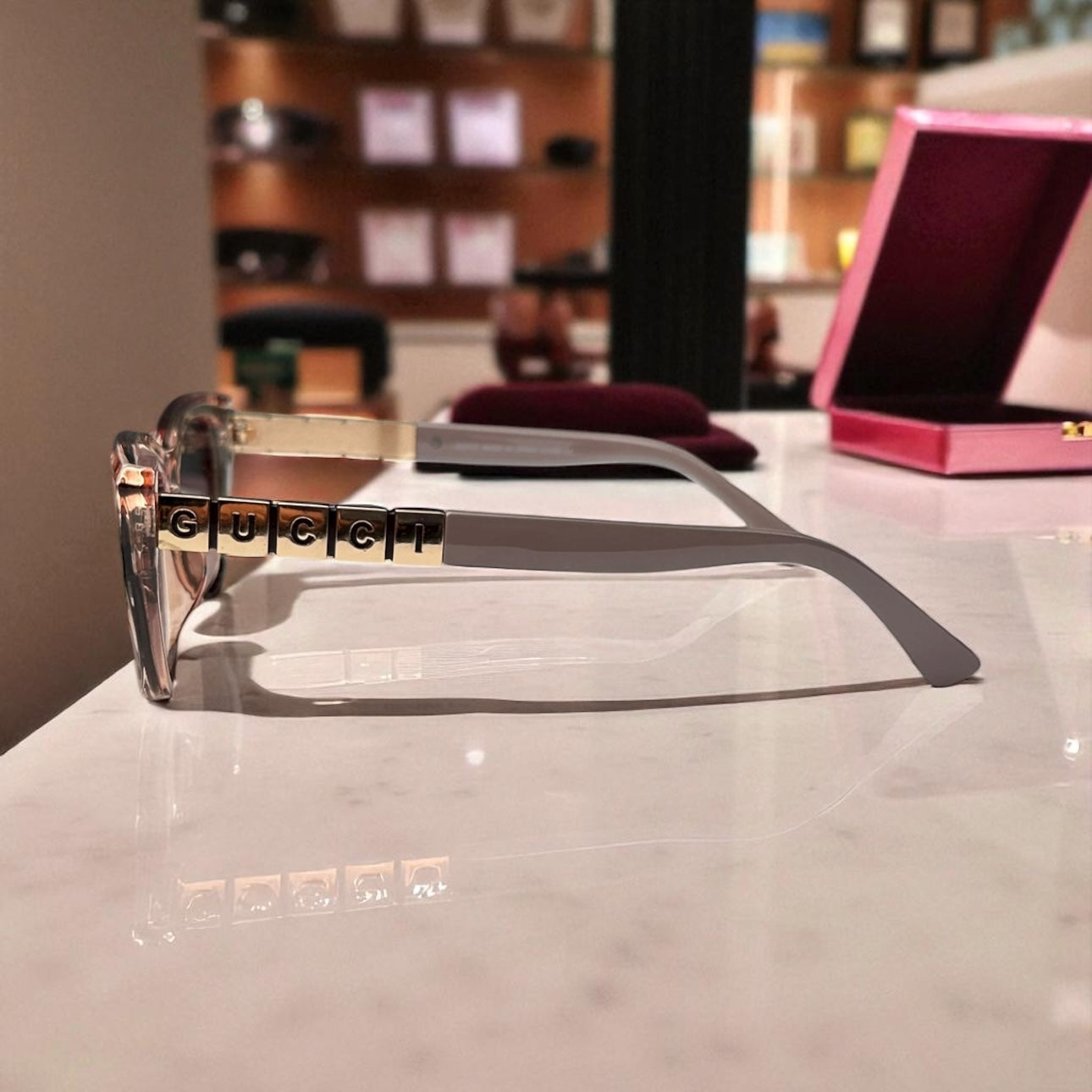 Gucci Translucent Nude Cat-Eye Sunglasses with Gradient Lenses