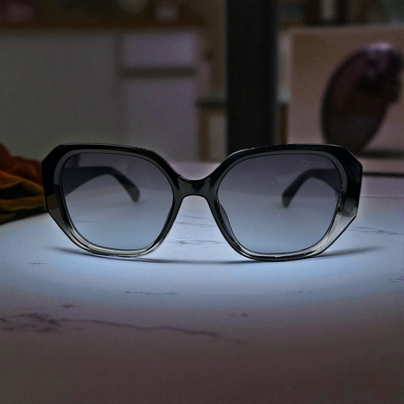 Oversized Two-Tone Geometric Chloé  Sunglasses with Blue Gradient Lenses