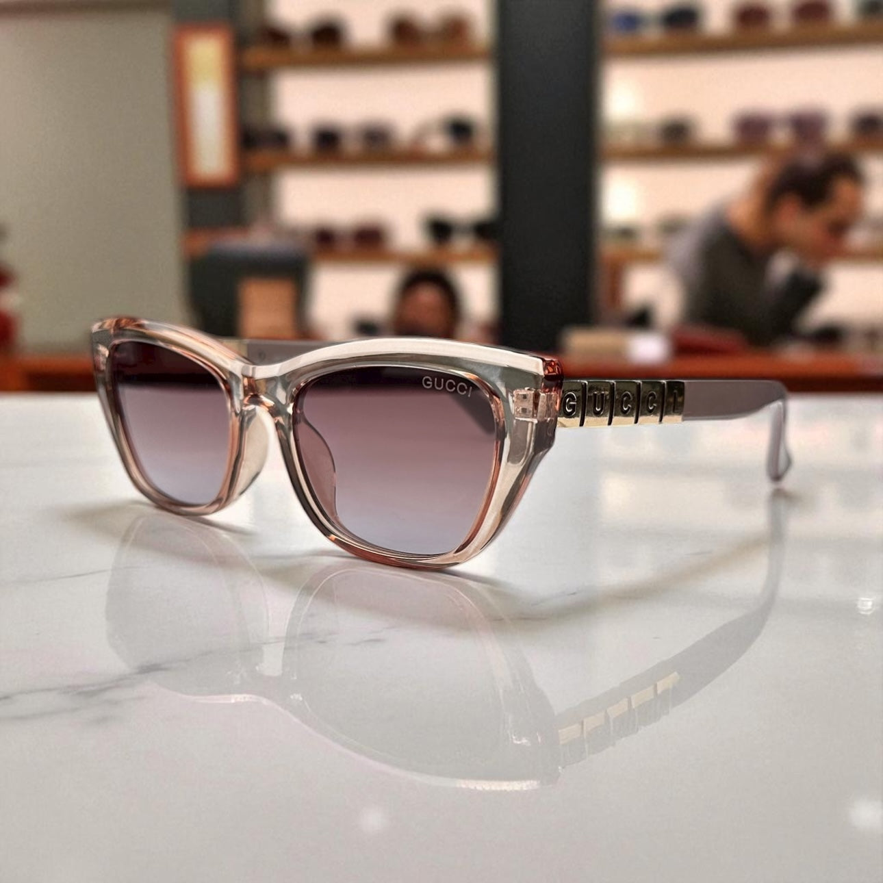 Gucci Translucent Nude Cat-Eye Sunglasses with Gradient Lenses