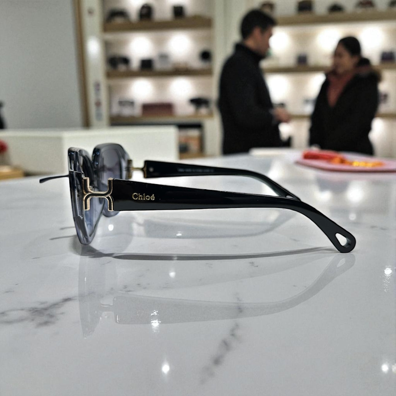 Oversized Two-Tone Geometric Chloé  Sunglasses with Blue Gradient Lenses