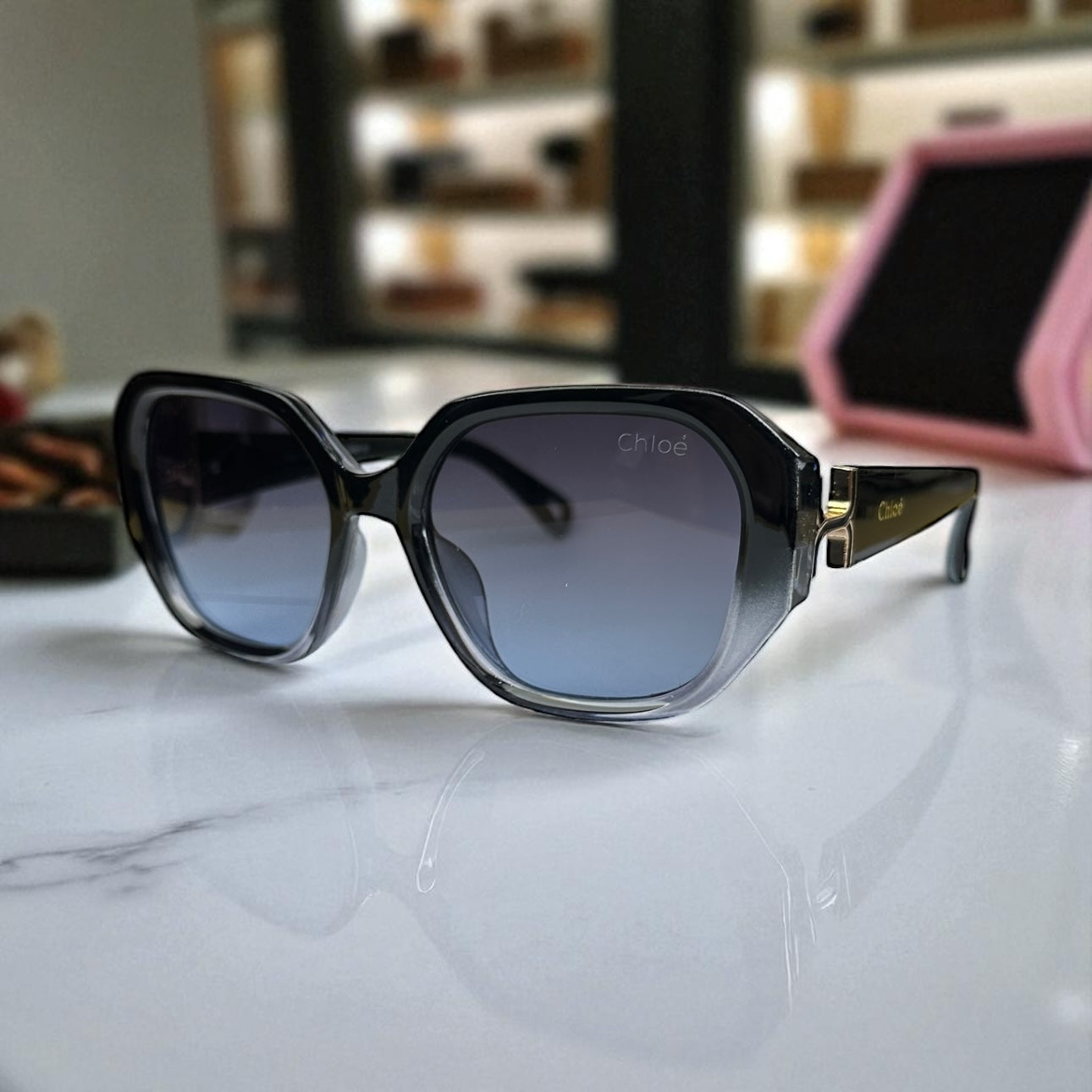 Oversized Two-Tone Geometric Chloé  Sunglasses with Blue Gradient Lenses