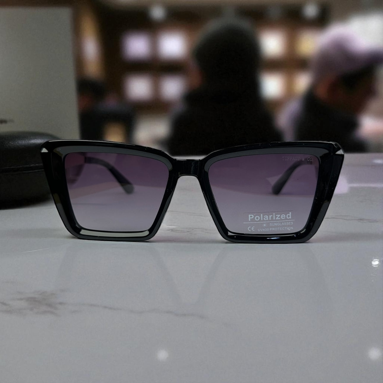 Bold Black Angular Polarized Sunglasses with Statement Gold Temple