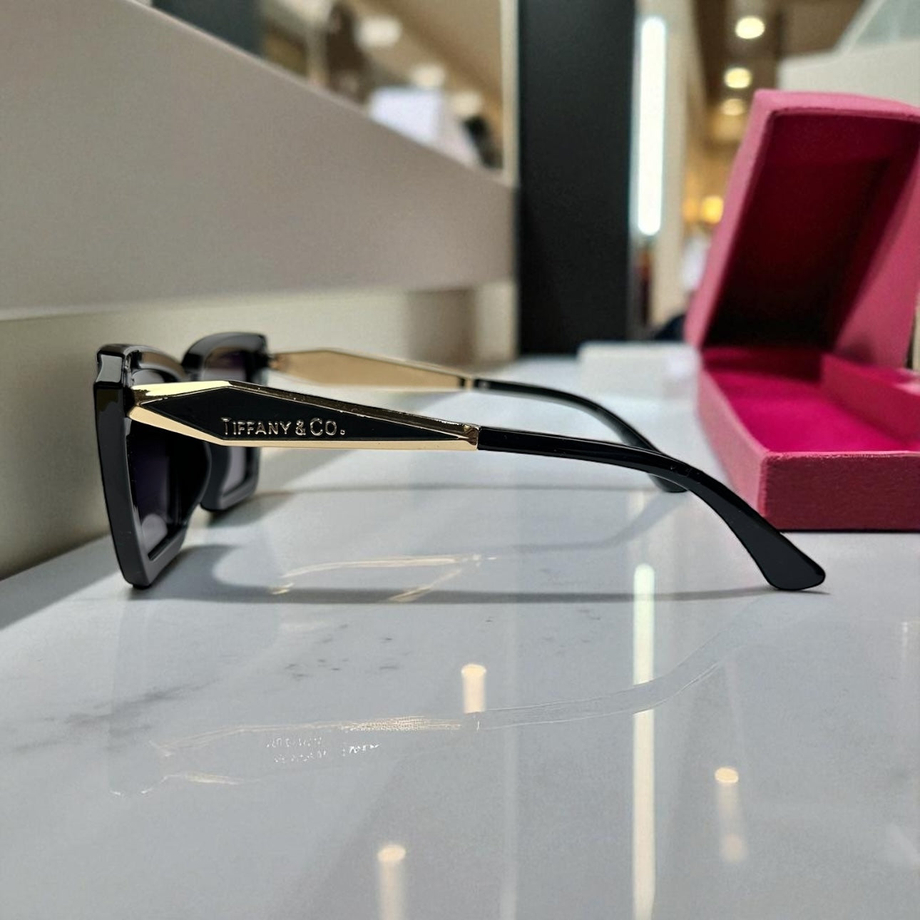 Bold Black Angular Polarized Sunglasses with Statement Gold Temple