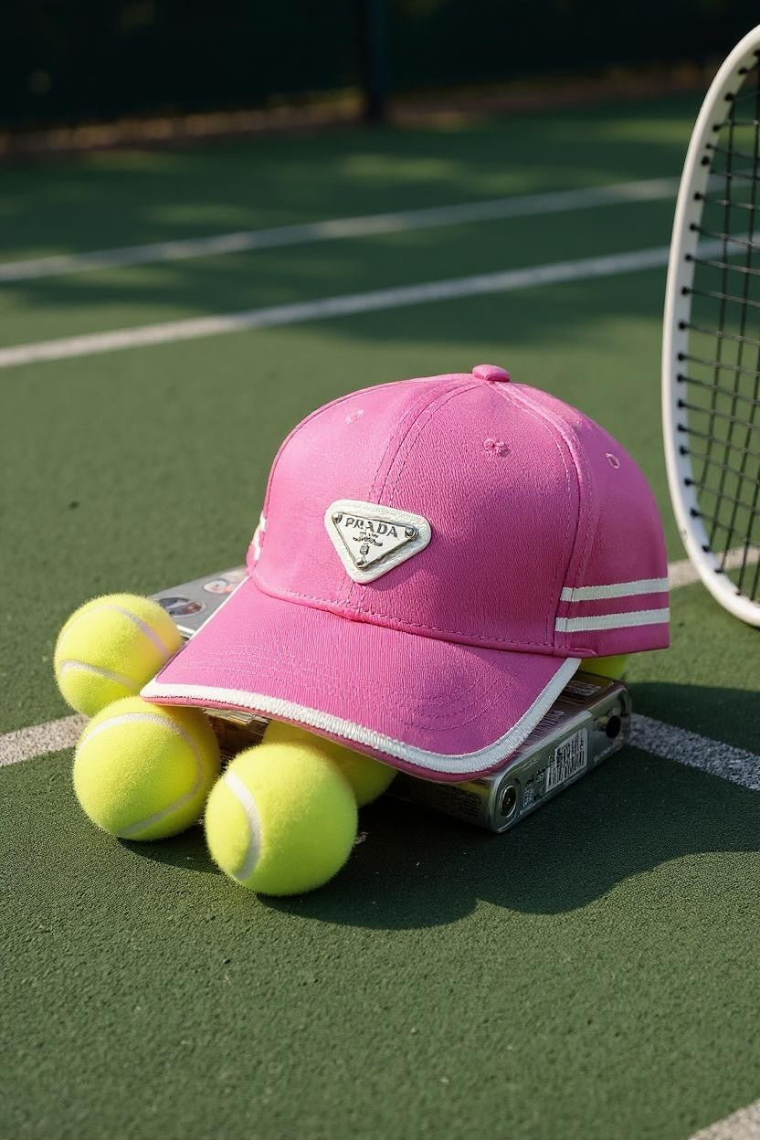 Vibrant Pink Prada-Inspired: Sporty Baseball Cap with Iconic Logo