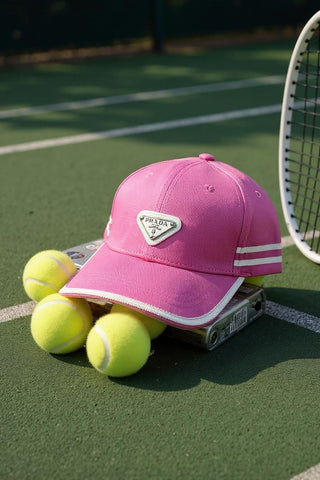 Vibrant Pink Prada-Inspired: Sporty Baseball Cap with Iconic Logo