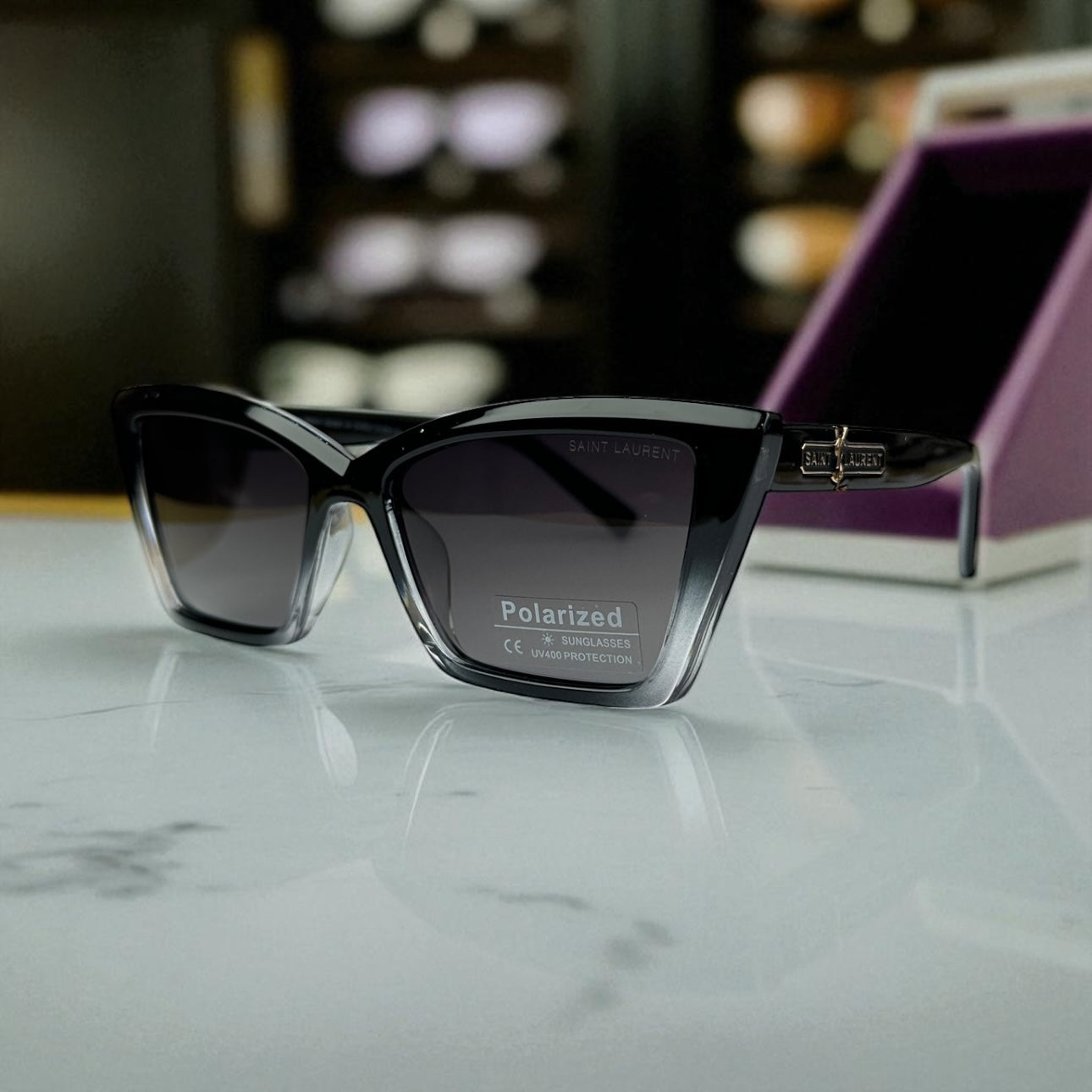 Saint Laurent Cat-Eye Polarized Sunglasses – Black Ombre Frame UV400 Luxury Eyewear