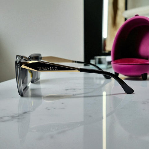 Tiff.any & Co. Square Polarized Sunglasses – Black Gold Accent Frame UV400 Luxury Shades