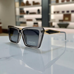 Tiff.any & Co. Square Polarized Sunglasses – Grey Crystal Frame with Gold Accents UV400