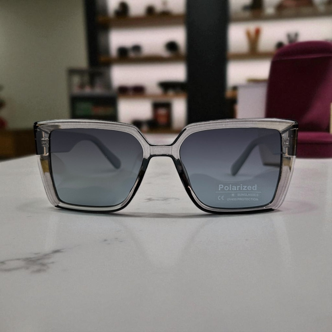 Lo.uis Vuitton Square Polarized Sunglasses – Grey Crystal Frame with Gold LV Detail UV400