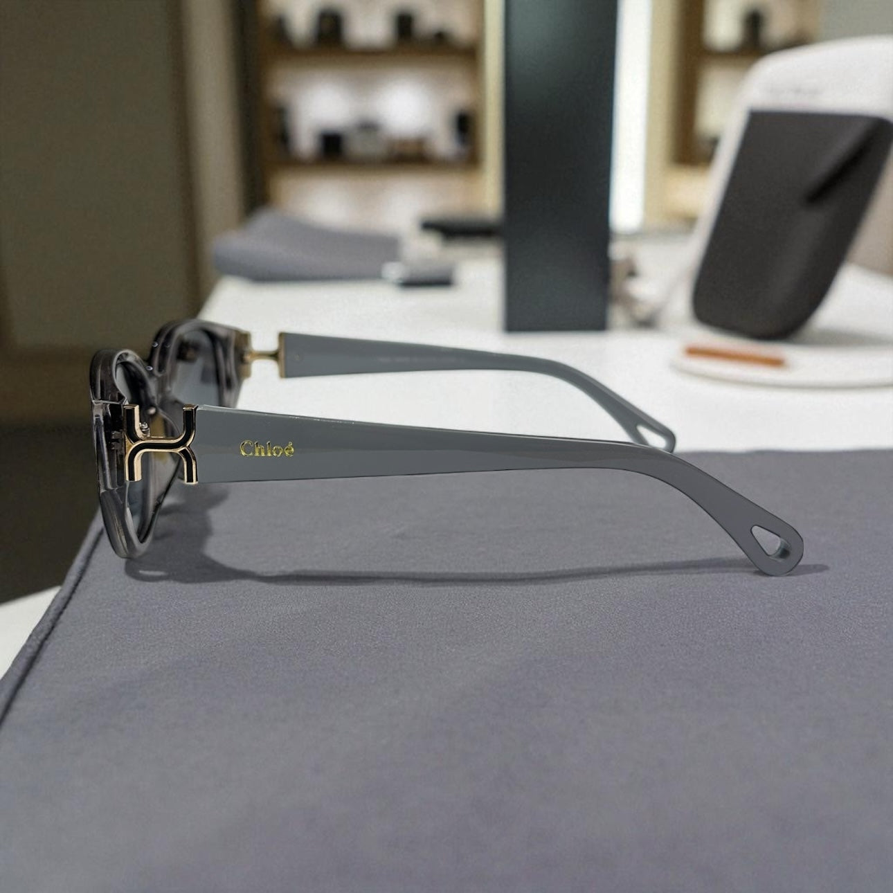 Chloé Oval Polarized Sunglasses – Grey Crystal Frame with Gold Accent UV400 Luxury