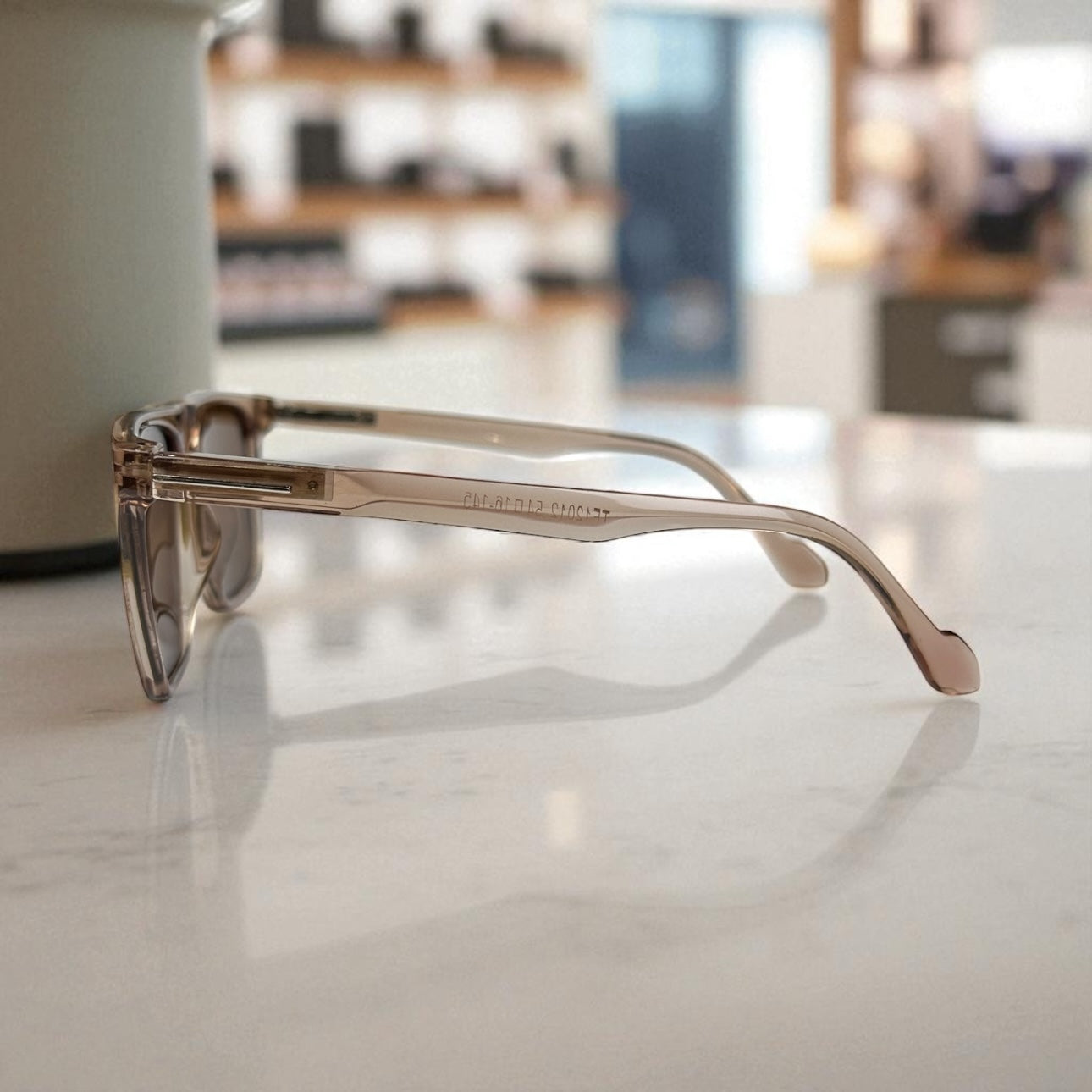 Tom Ford Square Polarized Sunglasses – Transparent Nude Frame with Brown Lenses UV400