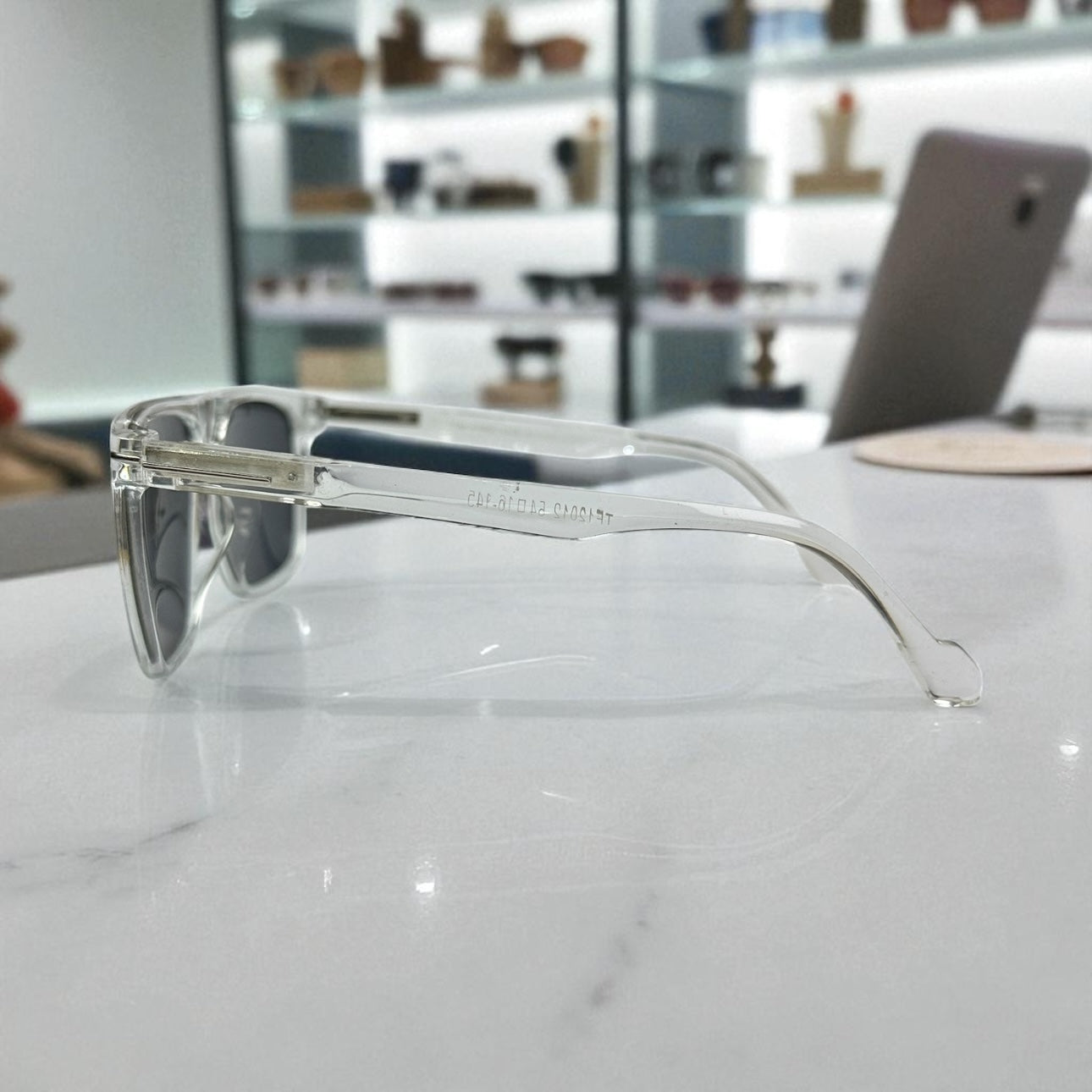 Tom Ford Square Polarized Sunglasses – Clear Crystal Frame with Black Lenses UV400