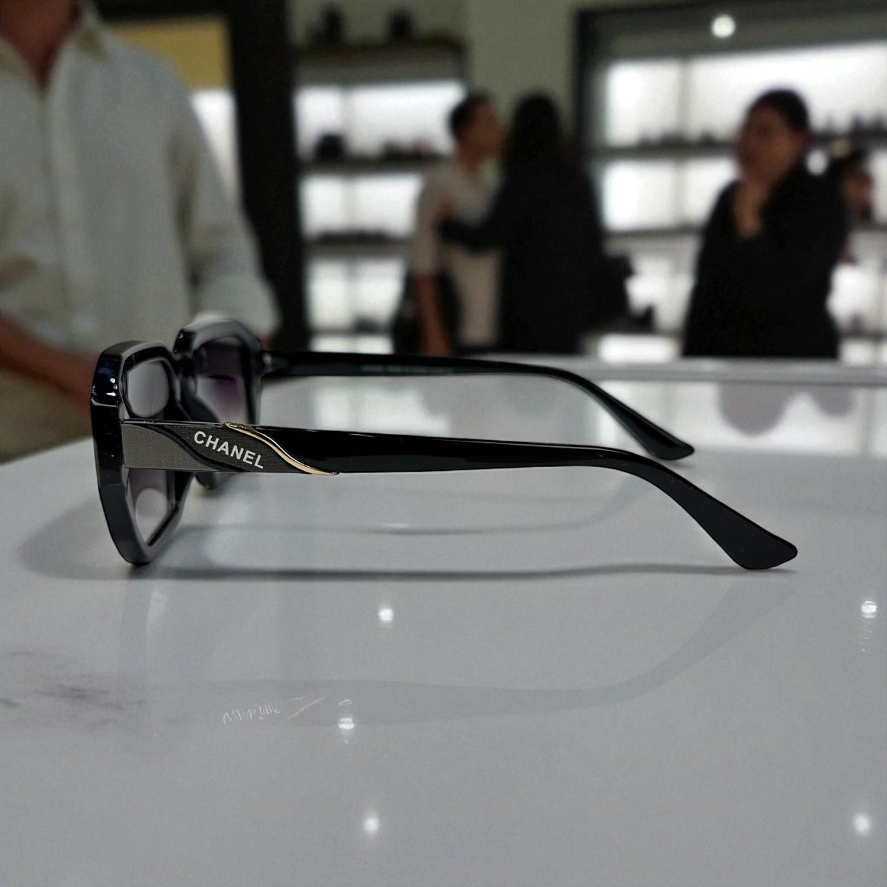 Chanel Geometric Polarized Sunglasses – Black Frame with Gradient Violet Lenses UV400