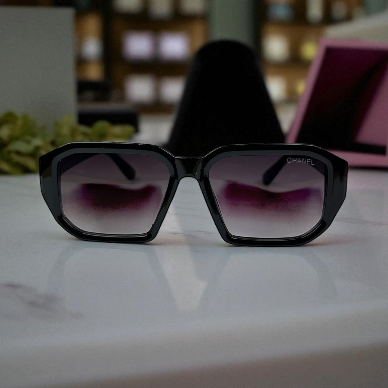 Chanel Geometric Polarized Sunglasses – Black Frame with Gradient Violet Lenses UV400