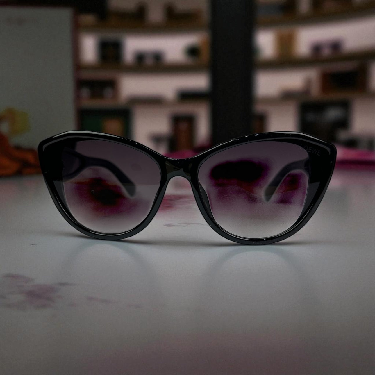 Loewe Cat-Eye Polarized Sunglasses – Black Gloss Frame with Gold Logo Detail UV400