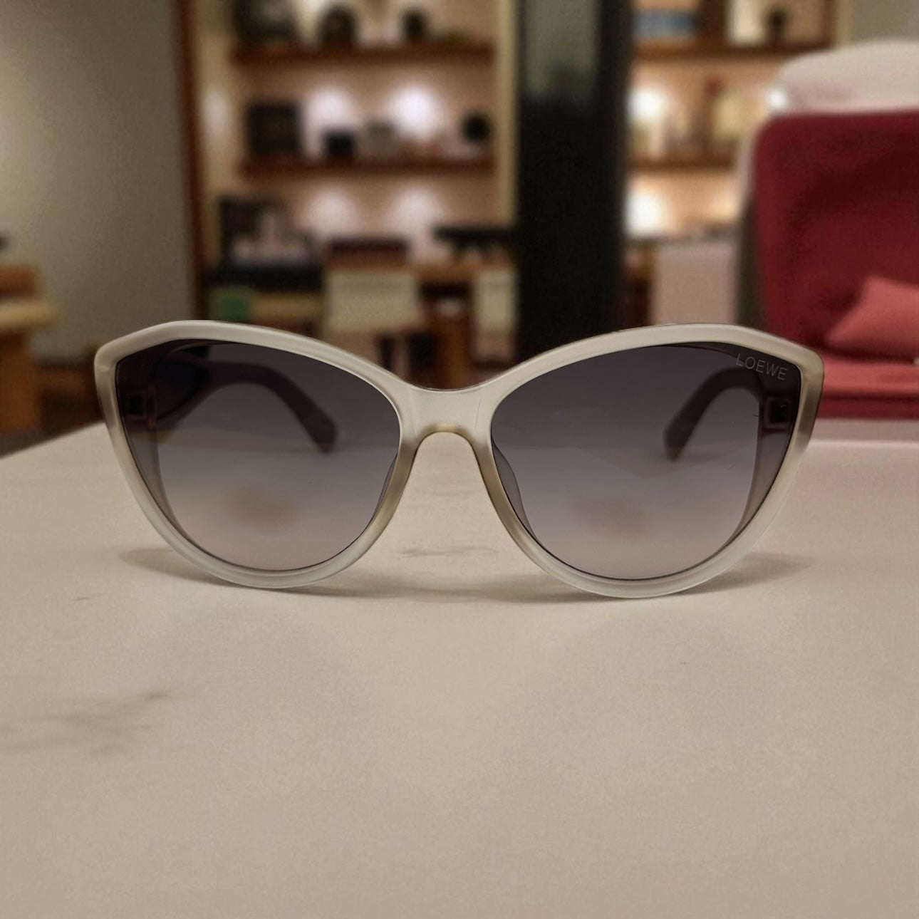 Loewe Cat-Eye Sunglasses – Ivory Matte Frame with Gold Anagram Detailing UV400