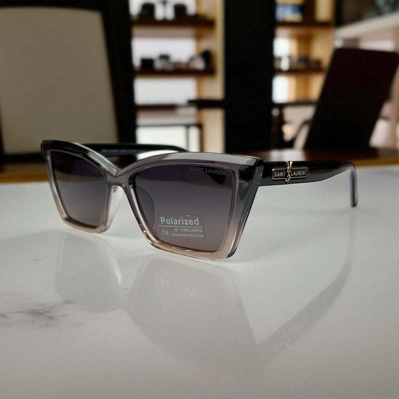 Saint Laurent Cat-Eye Polarized Sunglasses – Black Gradient Frame UV400 Luxury Shades