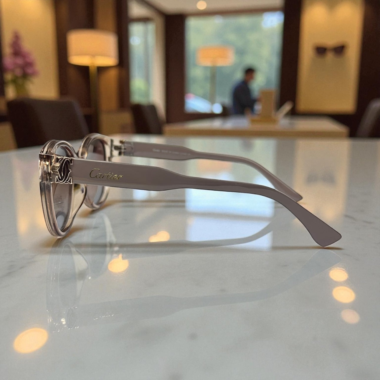 Cartier Polarized Sunglasses – Champagne Beige Frame with Gold Detailing UV400