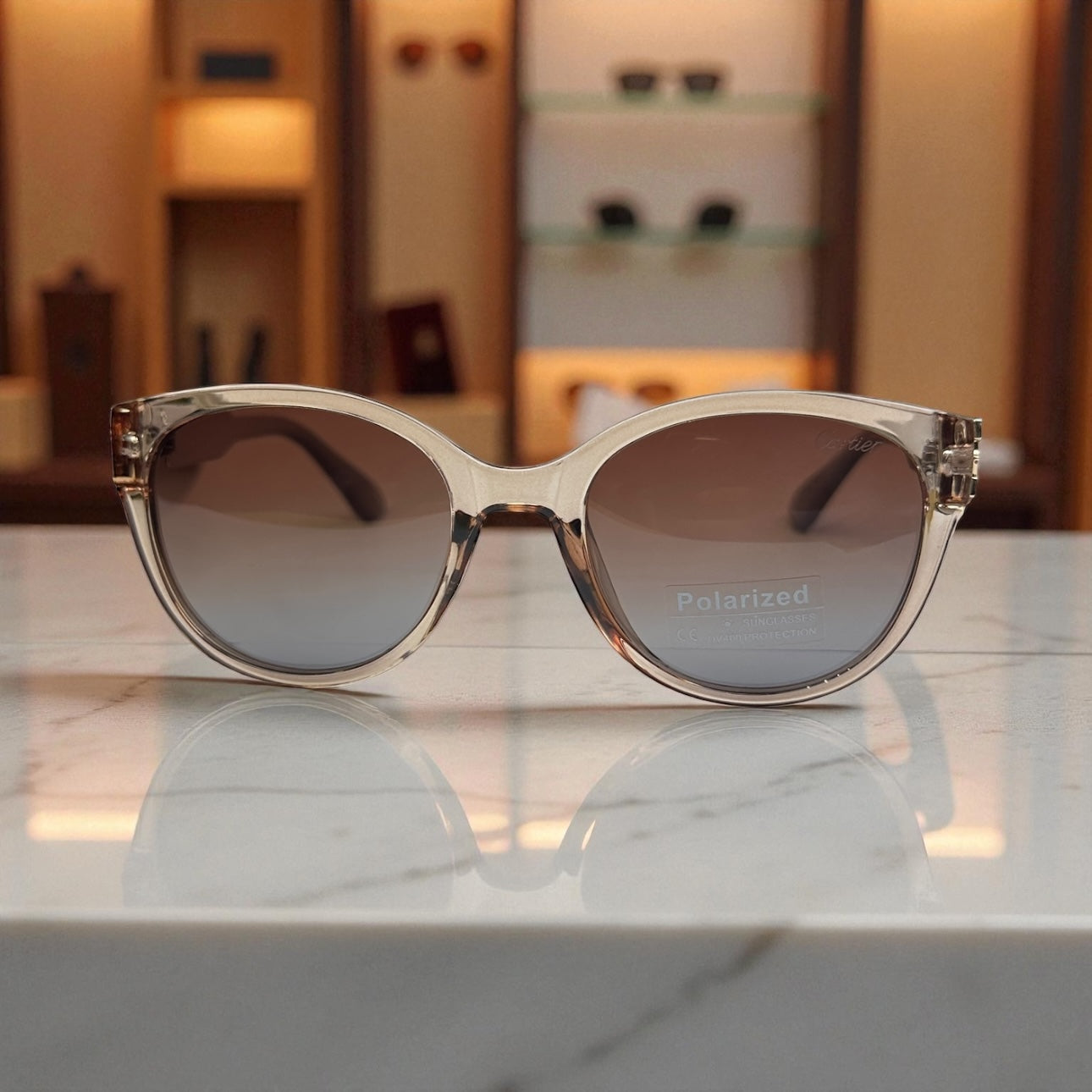 Cartier Polarized Sunglasses – Champagne Beige Frame with Gold Detailing UV400