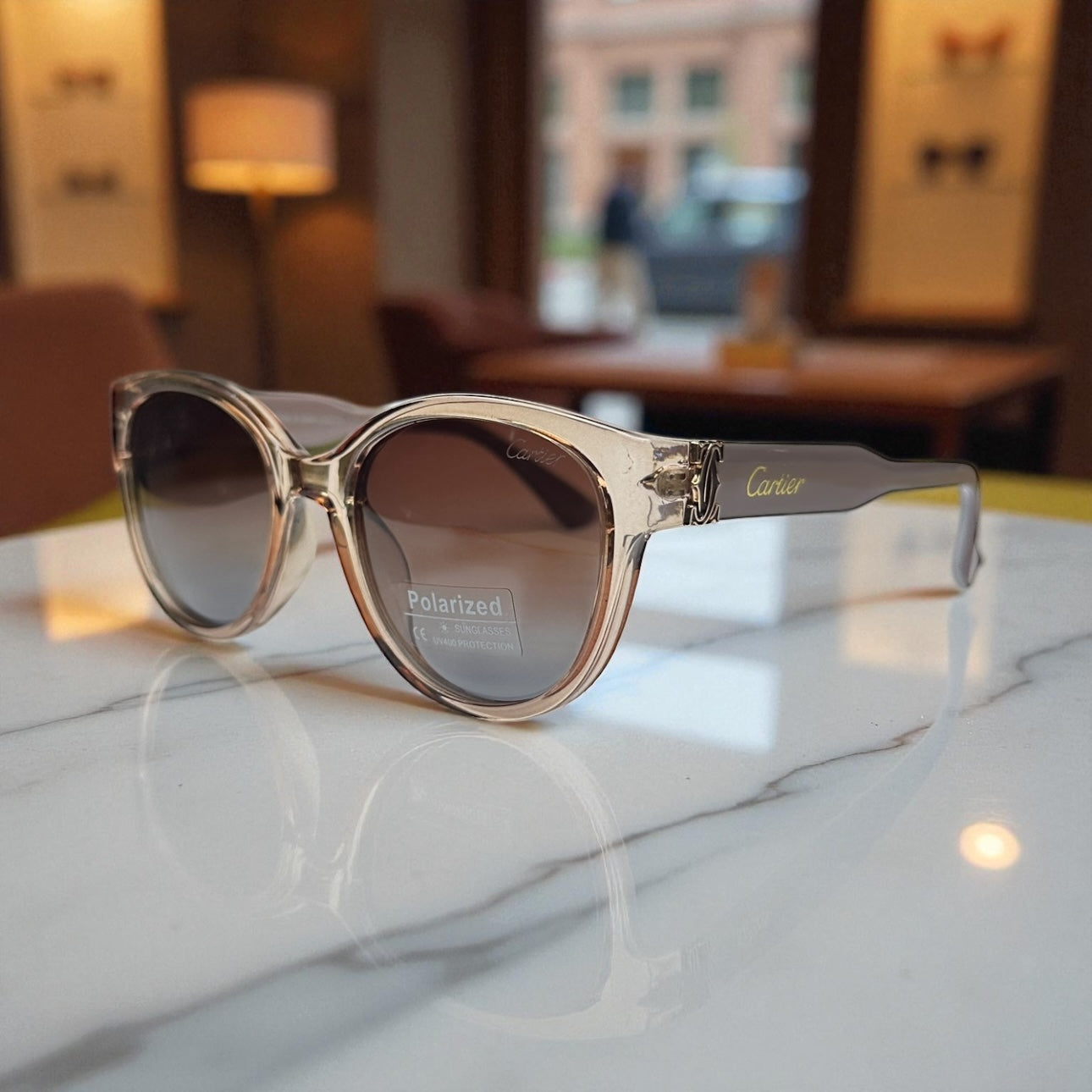 Cartier Polarized Sunglasses – Champagne Beige Frame with Gold Detailing UV400