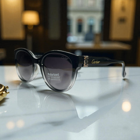 Cartier Cat-Eye Polarized Sunglasses – Black & Gold Gradient Frame UV400 Protection