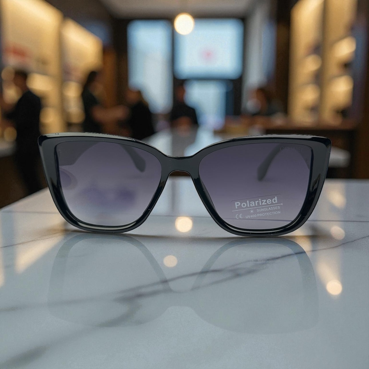 Chanel Polarized Sunglasses – Black & Gold Cat-Eye Frame UV400 Protection