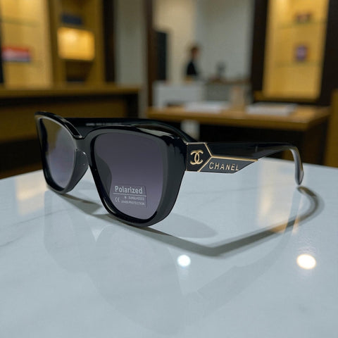 Chanel Polarized Sunglasses – Black & Gold Cat-Eye Frame UV400 Protection