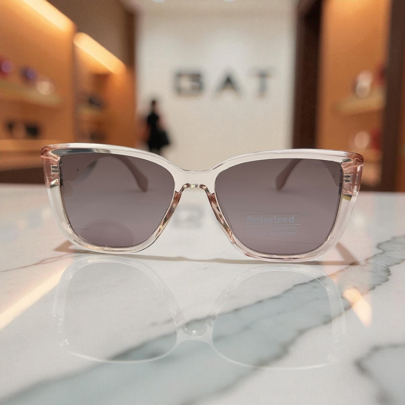 Chanel Polarized Sunglasses – Blush Pink & Gold Cat-Eye Frame UV400 Protection