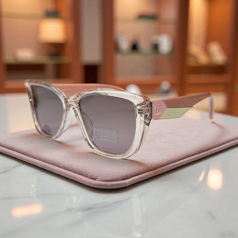 Chanel Polarized Sunglasses – Blush Pink & Gold Cat-Eye Frame UV400 Protection