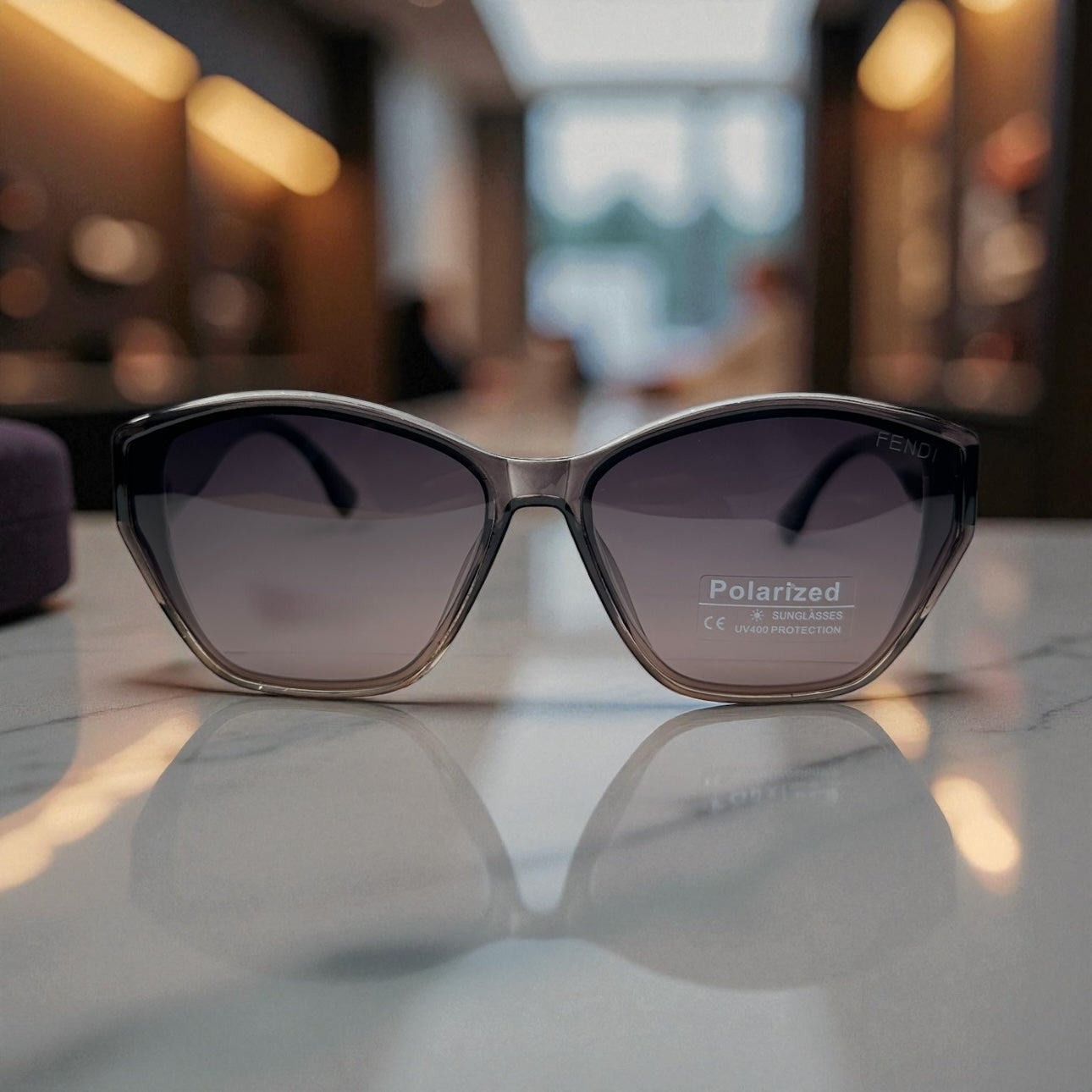 Fendi Polarized Sunglasses – Black Gradient Frame with Signature Geometric Temples UV400