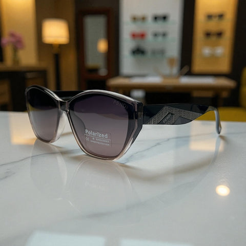 Fendi Polarized Sunglasses – Black Gradient Frame with Signature Geometric Temples UV400