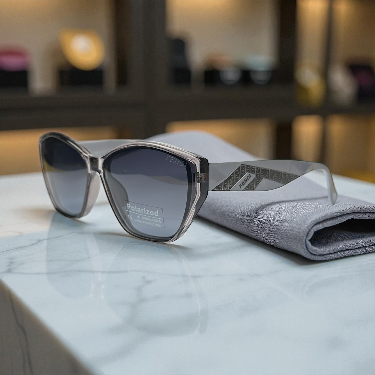 Fendi Polarized Sunglasses – Silver Gradient Frame with Monogram Temples UV400