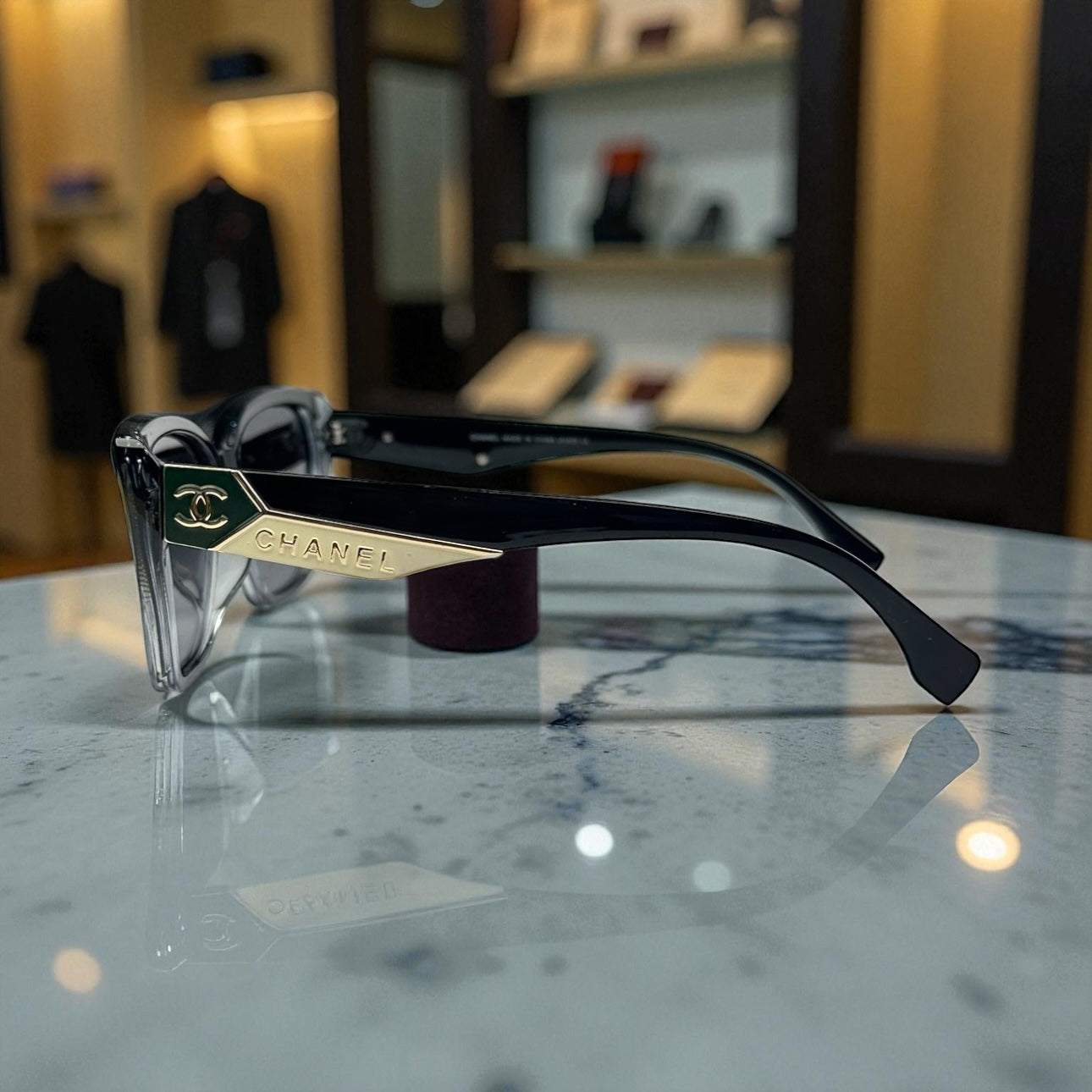 Chanel Polarized Sunglasses – Black Ombre Frame with Gold Temple Accent UV400