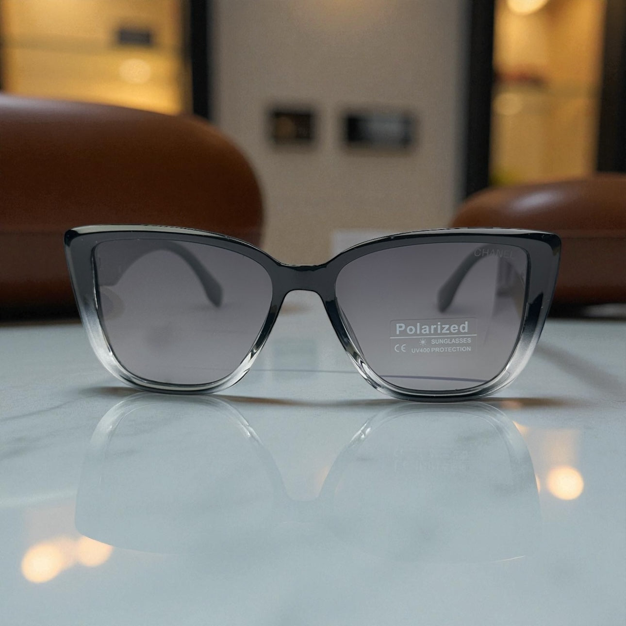 Chanel Polarized Sunglasses – Black Ombre Frame with Gold Temple Accent UV400