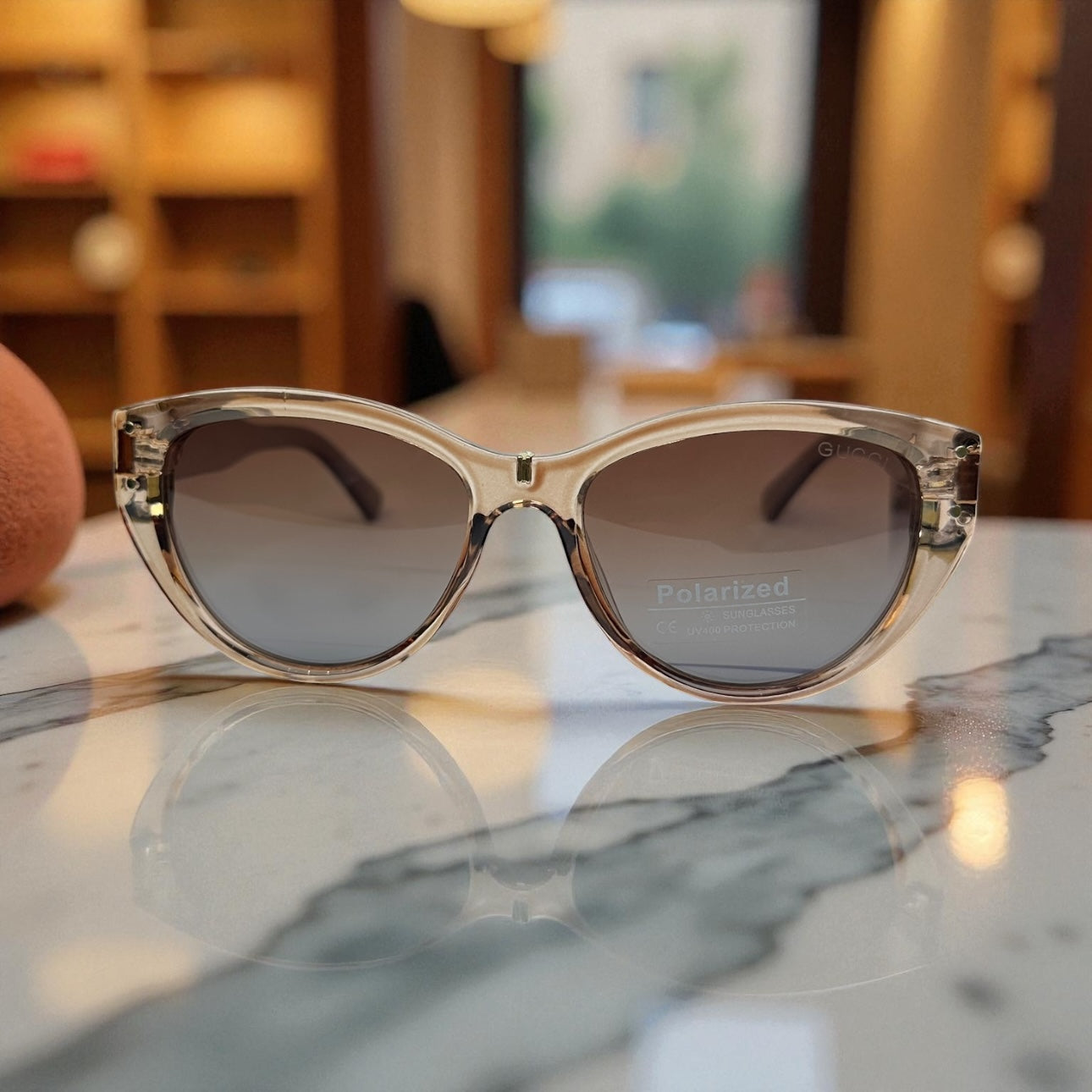 Gucci Polarized Sunglasses – Nude Transparent Frame with Gold GG Temples UV400