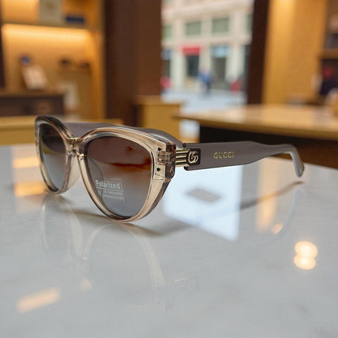 Gucci Polarized Sunglasses – Nude Transparent Frame with Gold GG Temples UV400