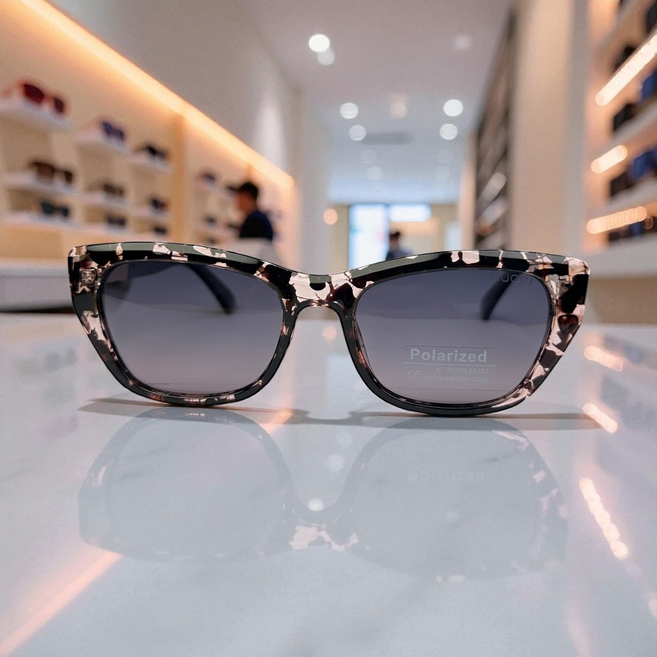 Gucci Women’s Cat-Eye Polarized Sunglasses – Tortoiseshell Frame with Gold Block Logo